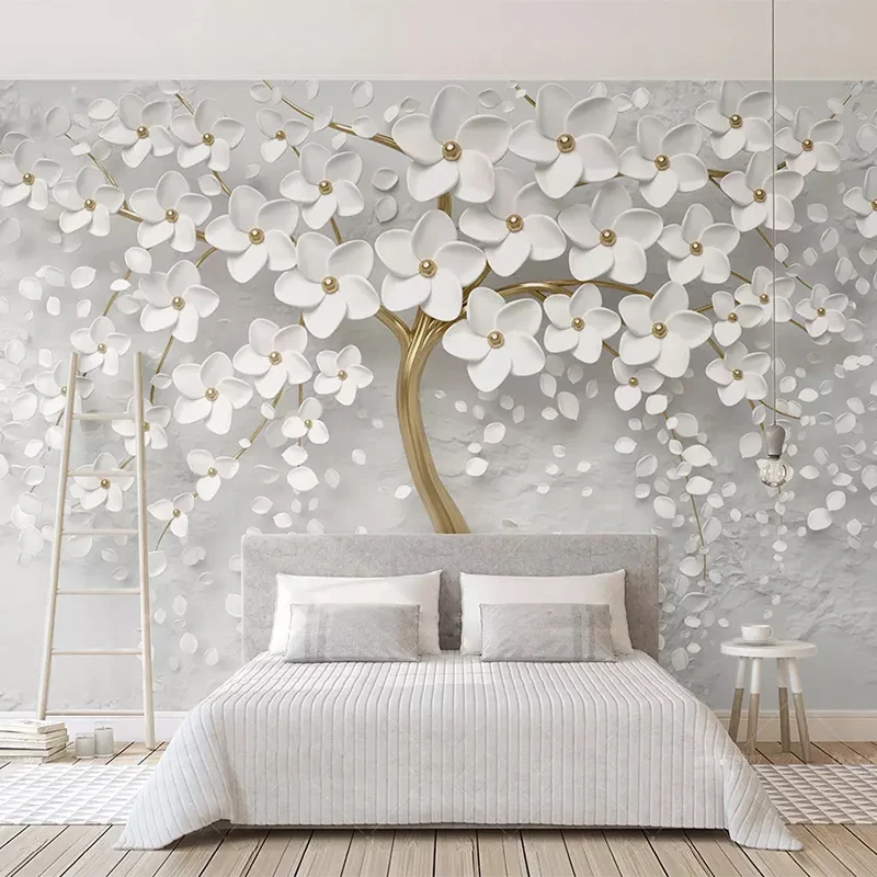 Foto personalizzata murale 3D carta da parati murales alberi in rilievo estetica moderna murale bianco soggiorno divano camera da letto decorazioni per la casa