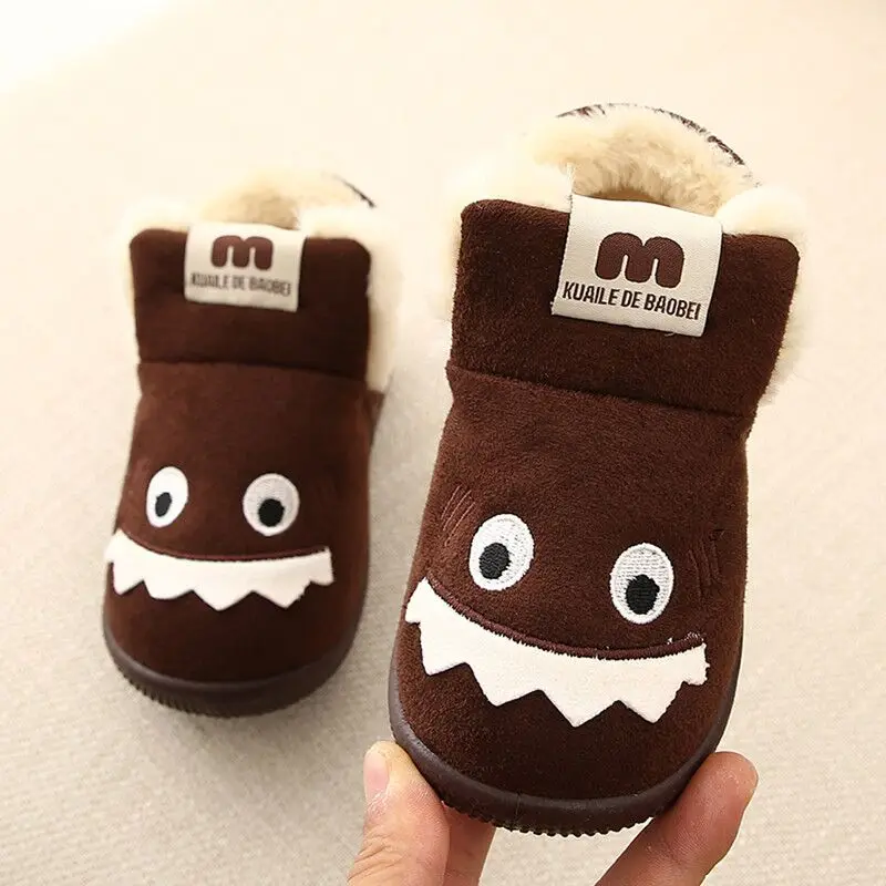 Winter Kids Home Boots Shoes Cartoon Children's Slippers Kids Girls Shoes Plus Velvet Anti-slip Boys Slippers Girls Snow Boots - Цвет: Brown