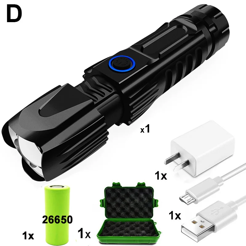 Option D ZK20 дропшиппинг светодиодный фонарик XHP90 масштабируемый USB Перезаряжаемый тактический фонарь 26650 батарея водонепроницаемая лампа с молотком Безопасности - Испускаемый цвет: Option D