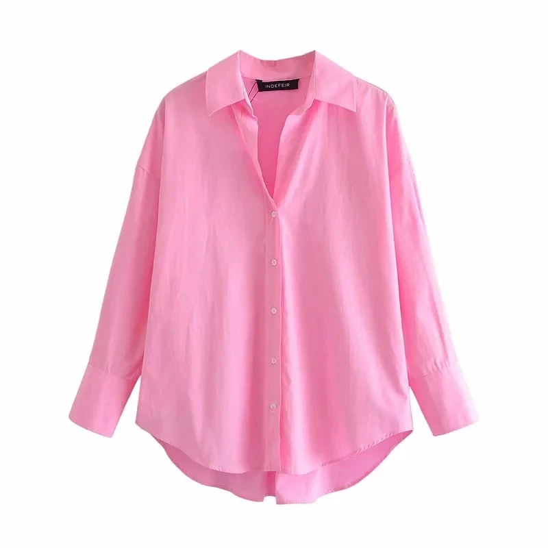 

ZA 2021 women blouse Vintage white pink poplin shirts women korean tops casual long sleeve loose blouse streetwear blusas mujer