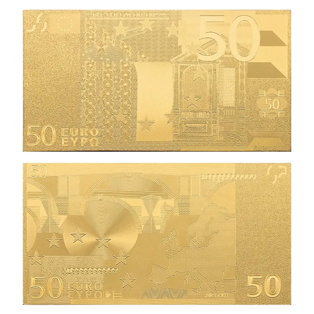 Подарок памятная монета евро 50 старинные банкноты 24k позолоченный
