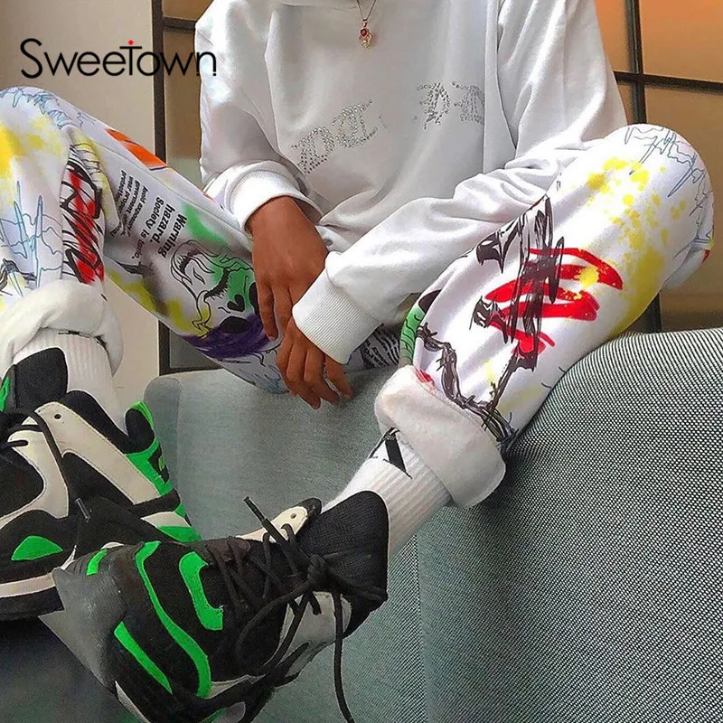 Брюки карго женские с высокой талией пикантные мешковатые джоггеры принтом