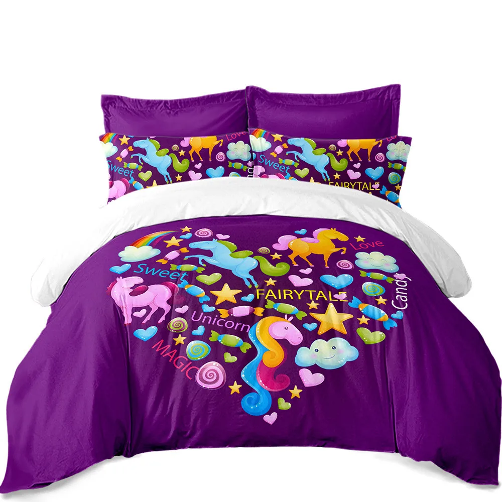 Детский комплект постельного белья с единорогом синий пододеяльников рисунком