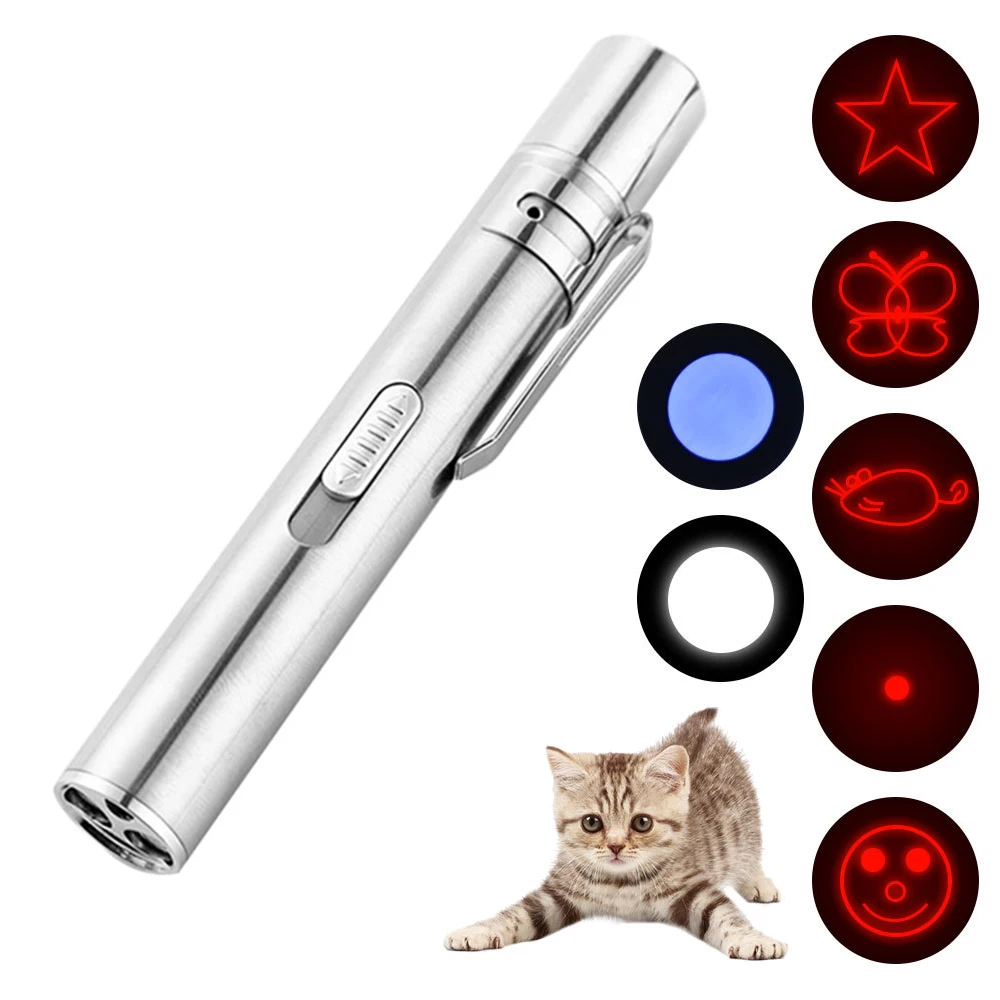 

3in1 Mini LED Infrared Laser Light USB Rechargeable Pet Cat Tease Training Playing Laser Pointer Multi UV Lighting Flashlight