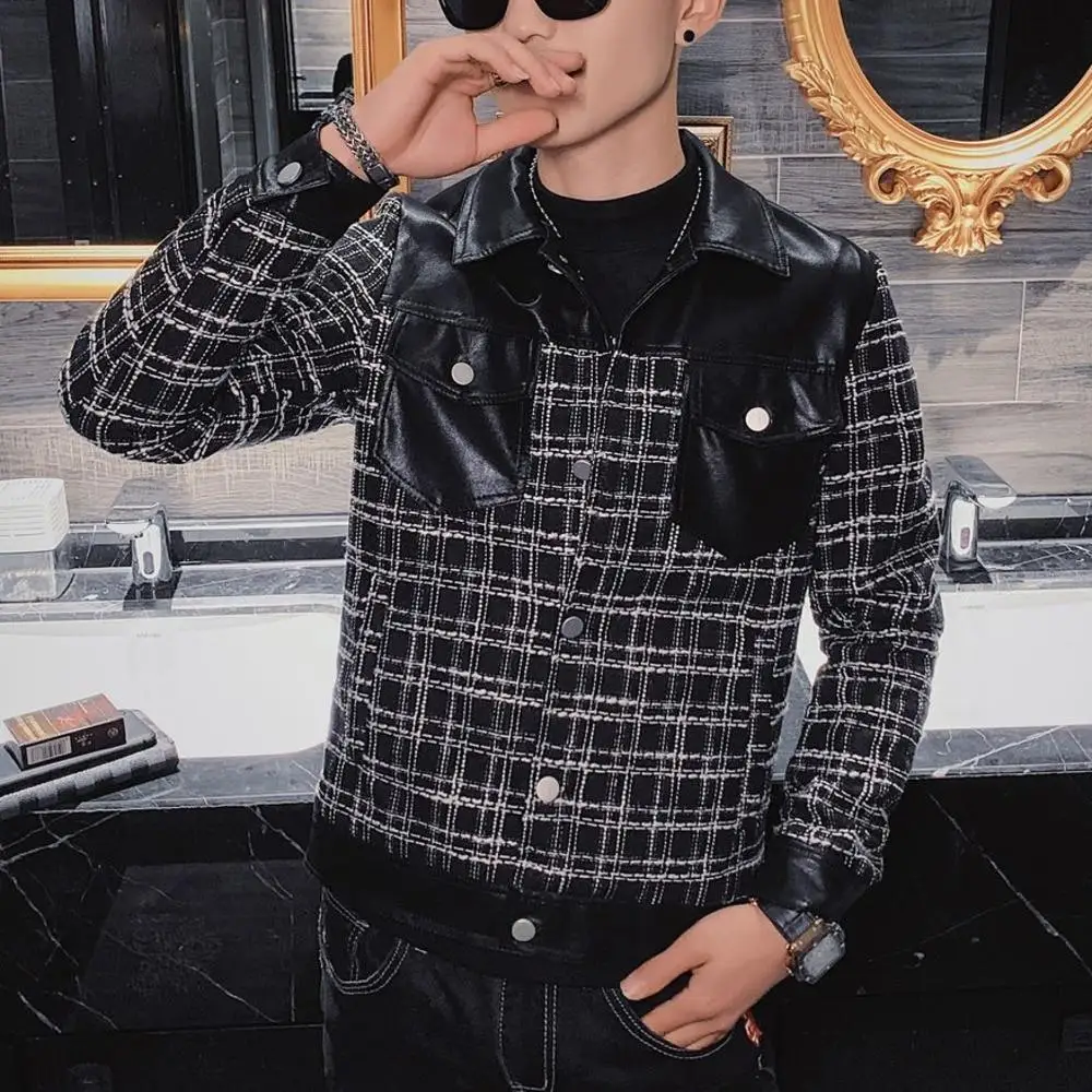 Новинка весна-осень 2021 кожаная куртка с соединением Мужская Корейская версия для