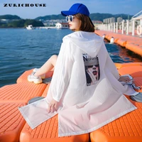 zurichouse 2021 summer jacket female sun protection clothing loose casual fashion patch print hooded long thin coat women