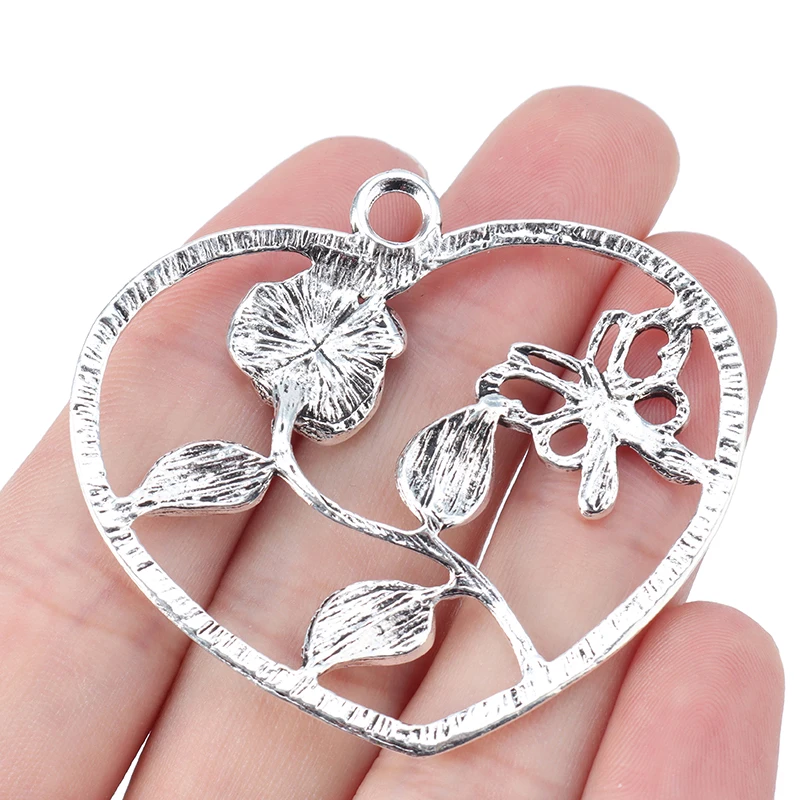 ZXZ 5 шт. тибетские серебряные ажурные подвески с открытым сердцем цветком розы