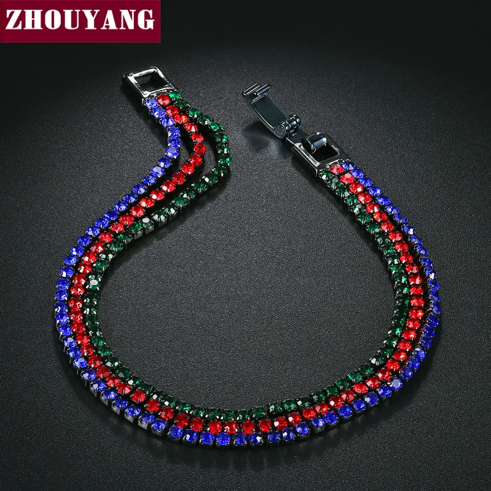 Женский браслет для тенниса ZHOUYANG роскошный из трех в одном ряда с разноцветными