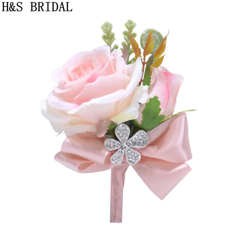 Бутоньерка для свадьбы выпускного бала розовая Цветочная Брошь на церемонию