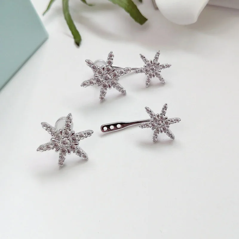 Женские серьги-снежинки из серебра 925 пробы с фианитом | Украшения и аксессуары