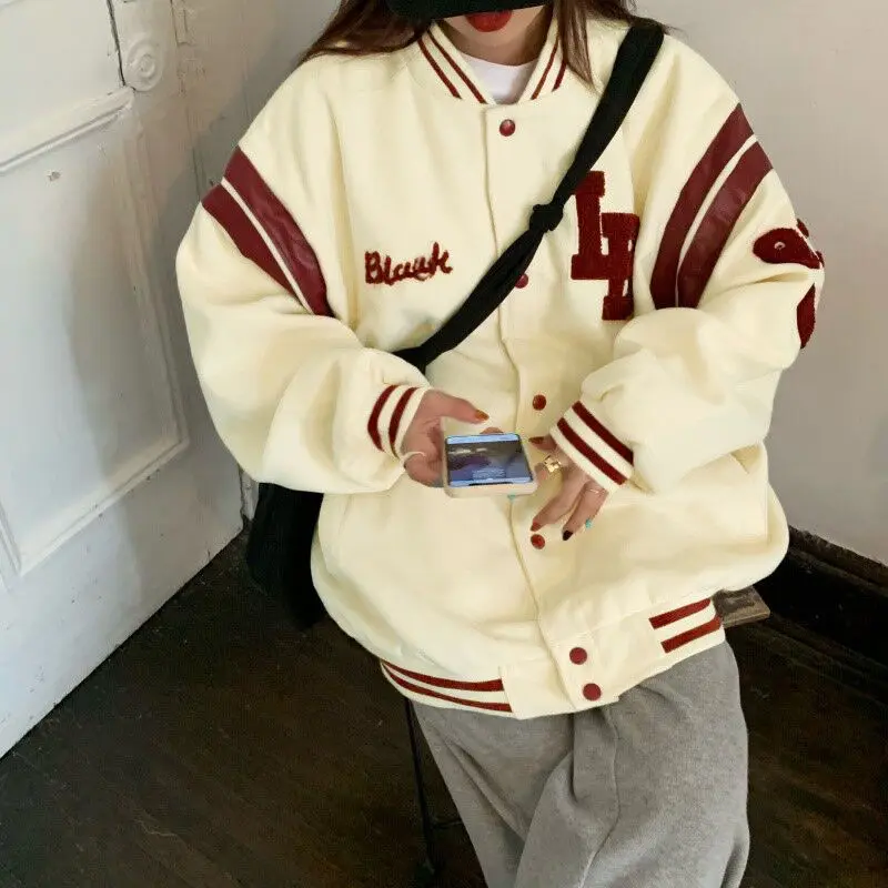 

2021 Autumn and Winter New Clothes Tide Harajuku Students Loose Wild Baseball Uniform Thickened Plus Velvet Sweater Jacket Wome