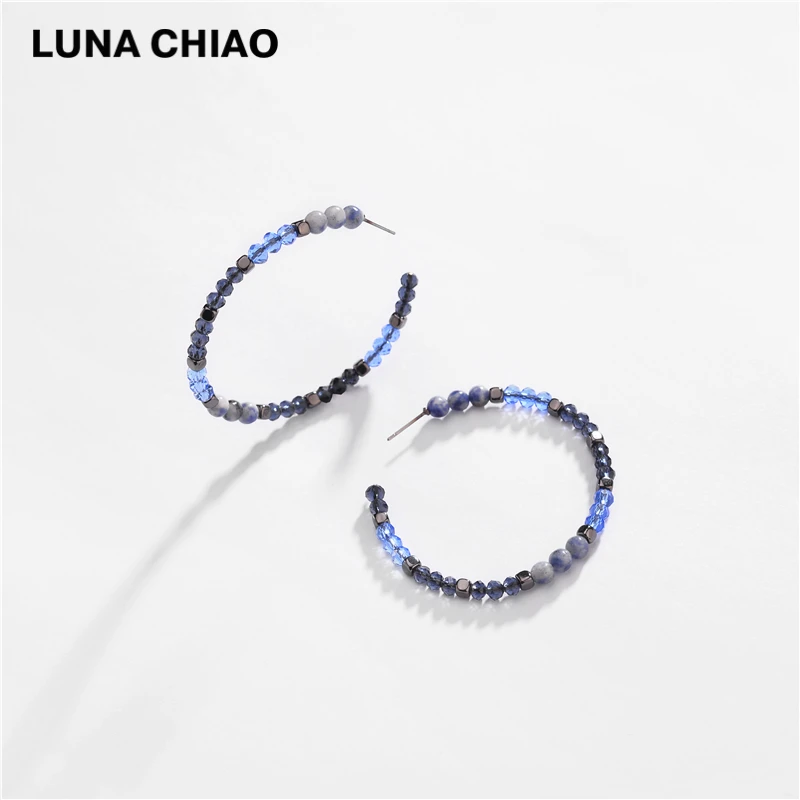 LUNA CHIAO разноцветные стеклянные хрустальные серьги-кольца из натурального камня с бисером Большие для женщин