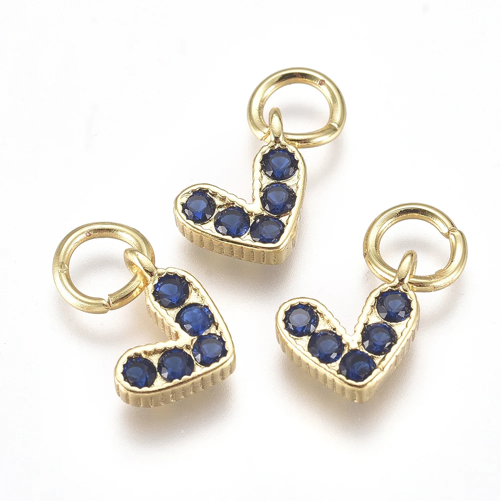 20Pcs Heart Brass Micro Pave Cubic Zirconia Charms with Jump Ring for Jewelry Making DIY Earrings Necklace Accessories