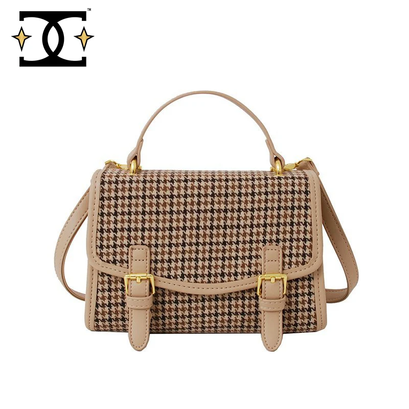 

New High Quality PU Leather Messenger Women's bag Houndstooth Chains Shoulder Bags Travel Lock Crossbody Bags For Women 2021