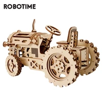 robotime rokr diy mechanical gear drive tractor model building kit 3d wooden puzzle assembly toys for kids drop shipping lk401