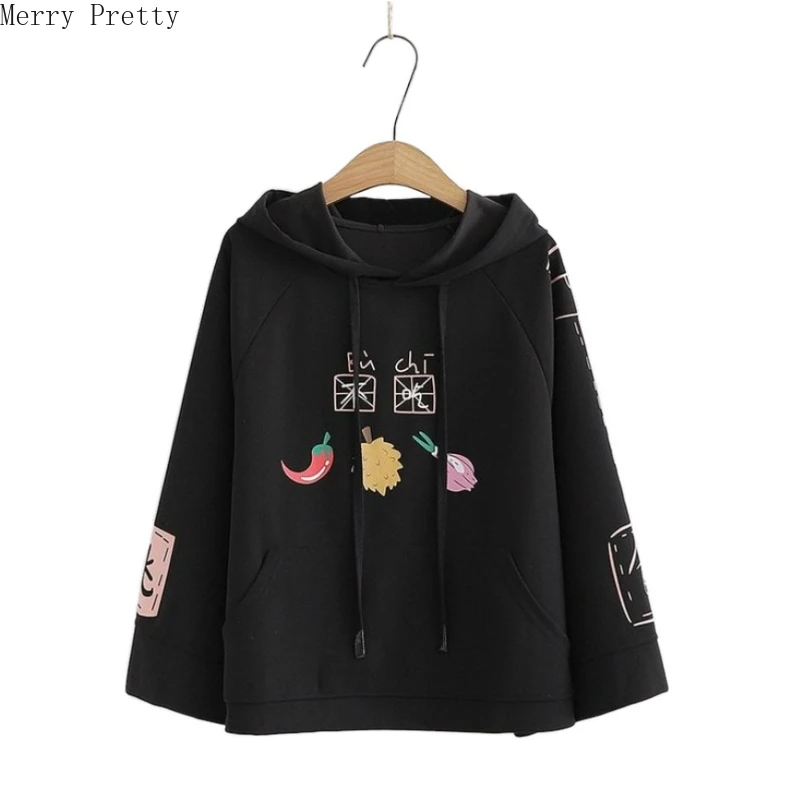

Funny Hooded Sweatshirts Women 2021 Spring Long Sleeve Drawstring Hoodies Cartoon Print Harajuku Loose Tracksuit With Pocket