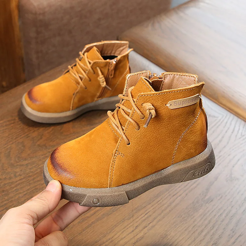 Детские осенние замшевые ботинки для маленьких девочек цвет черный коричневый