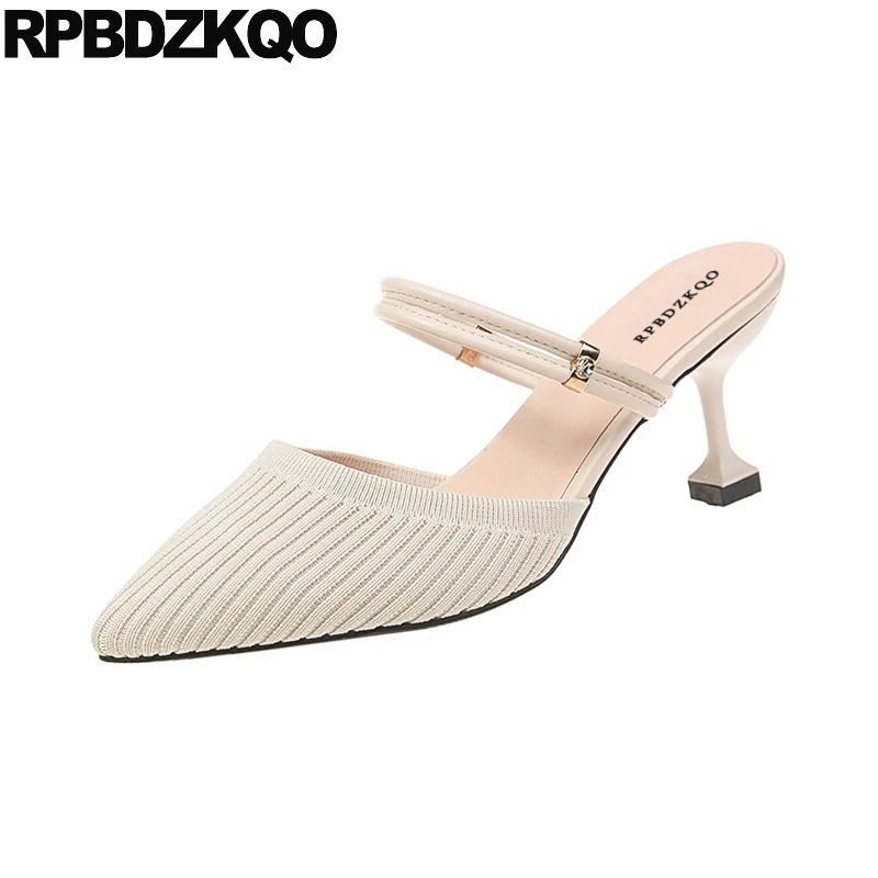 Бежевый 3 дюймов мэри джейн элегантные женские туфли на каблуке-шпильке без