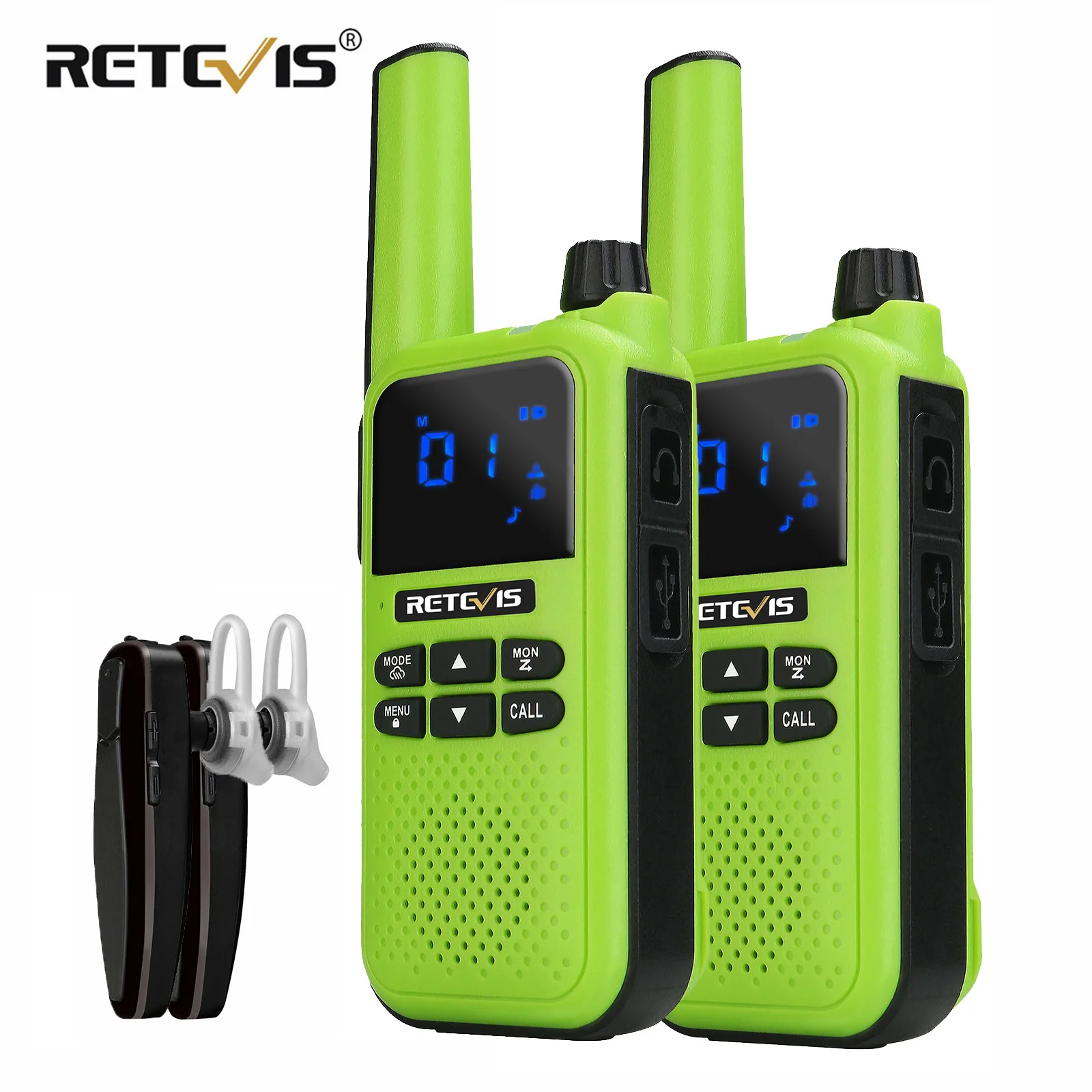 

Retevis RA619/RA19 Bluetooth Walkie Talkie with Wireless Headset FRS/PMR Walkie-talkie 2pcs License Free USB Charge for Hunting