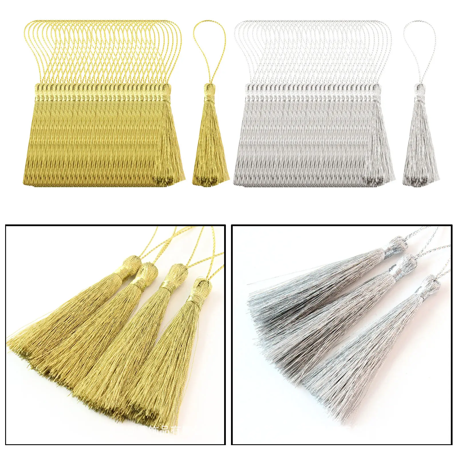 

30x Silky Handmade Soft Tassels Floss Bookmark Tassels with Cord Loop for Jewelry Making DIY Projects Bookmarks