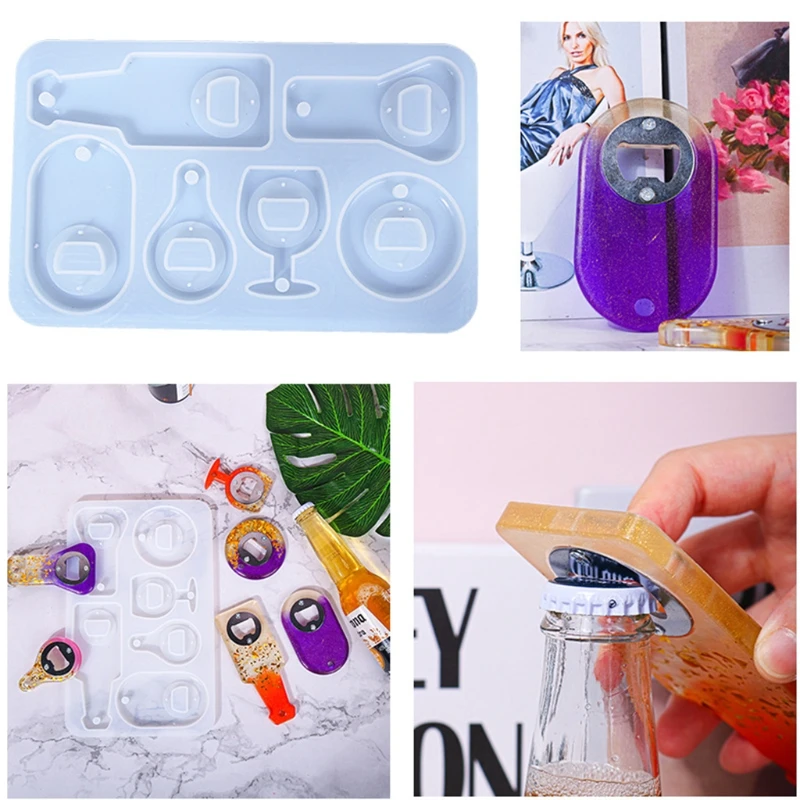 

1 Set Bottle Opener Epoxy Resin Mold Wine Corkscrew Beer Opener Keychain Silicone Mould DIY Crafts Jewelry Casting Tools