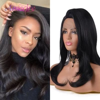 long body wave synthetic hair wigs for women heat resistant side part lace wigs 22 long natural wave wig black color