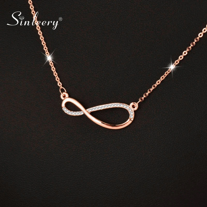 

SINLEERY Brilliant Crystal Infinity Pendant Necklace Rose Gold Silver Color Chain for Women Lover Fashion Jewelry Gift XL096 SSO