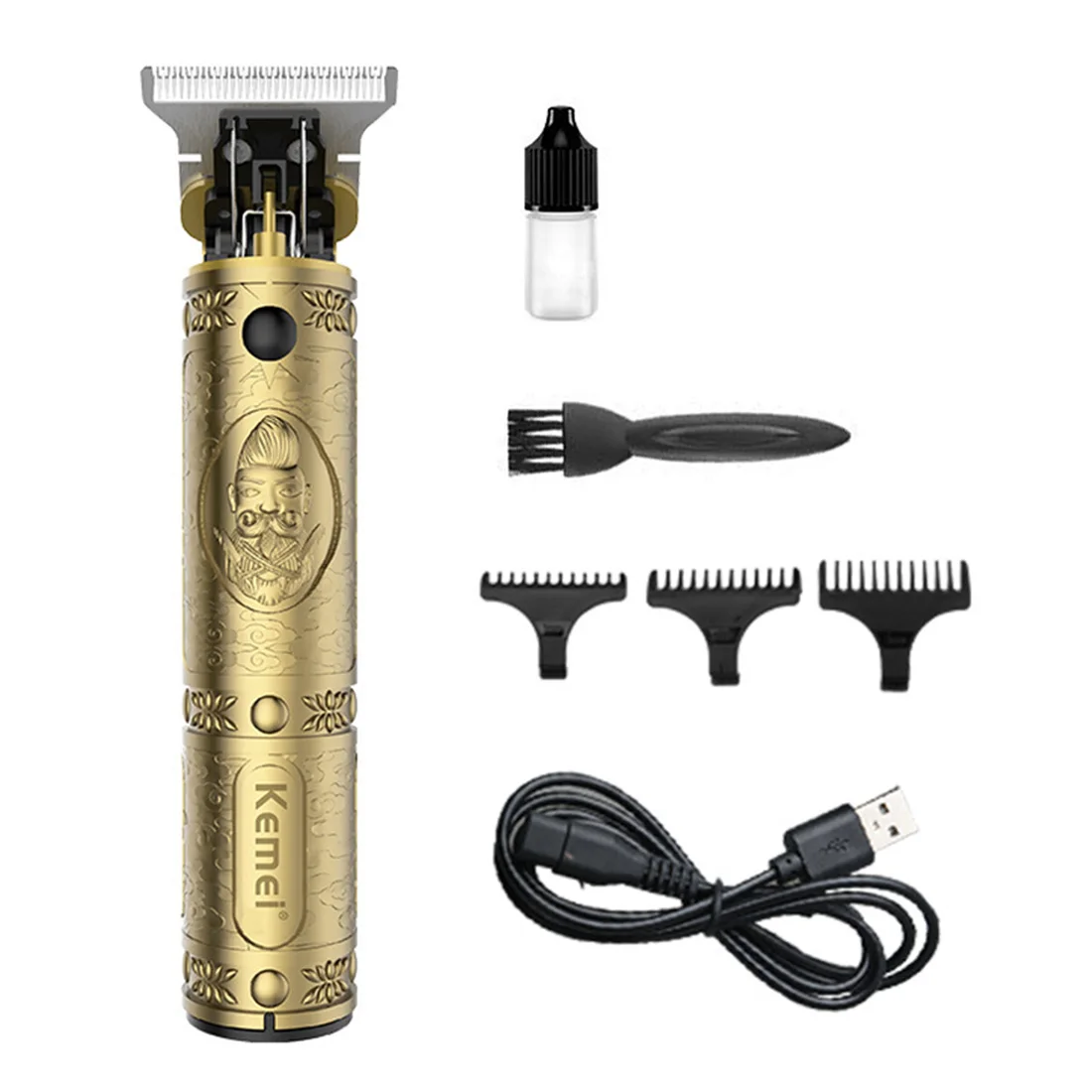 Retro Bronze Hair Cutter Man Beard Shaver Professional Clipper Male Electric Trimmer Hollow Carved Design USB Charge | Дом и сад
