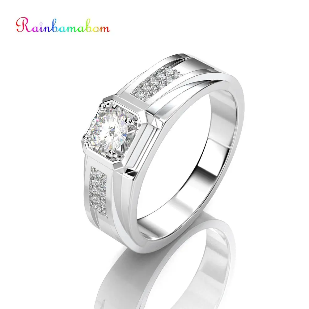Rainbamabom 925 пробы Серебряное кольцо из муассанита с драгоценным камнем для свадьбы, помолвки, унисекс, мужское кольцо из белого золота, хорошее ювелирное изделие