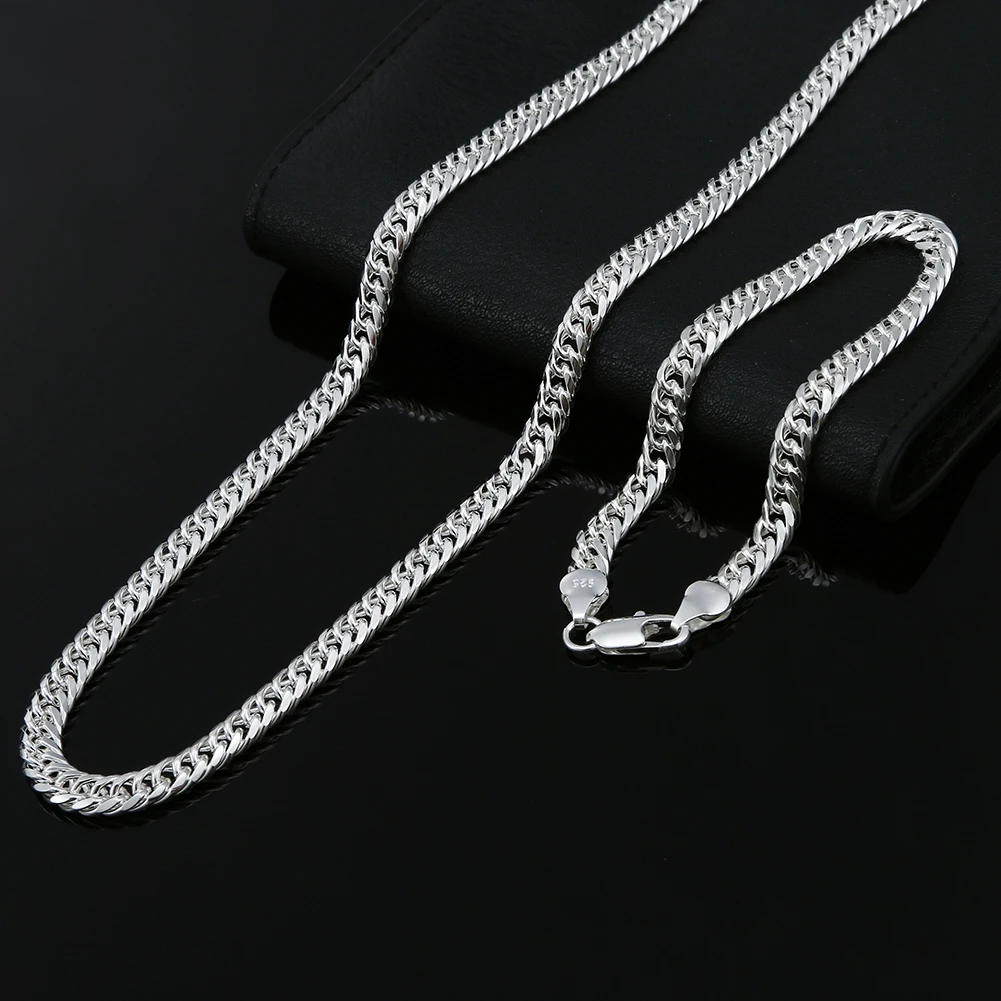 

Fashion original 6MM geometric chain man 925 Stamp Silver color bracelet neckalces for women luxury Party wedding jewelry sets
