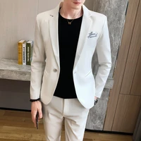 2021 fashion new mens casual boutique suit 2 pieces set male printed business blazers jacket coat pants trousers