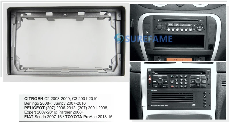 9-дюймовая Автомобильная панель радиоприемника для CITROEN C2 2003-2009 C3 2001-2010 Berlingo 2008 +