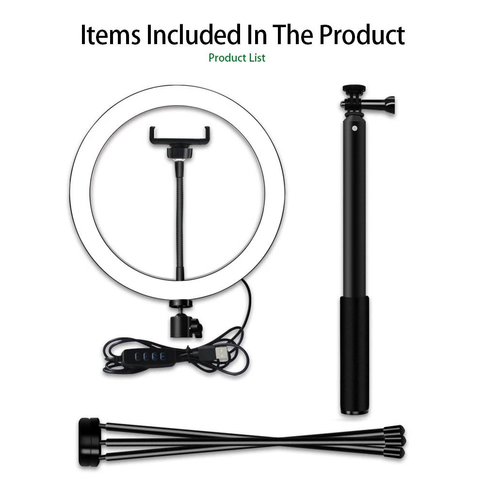 26/10 дюймов селфи кольцо светильник комплект с зажимом для телефона настольная