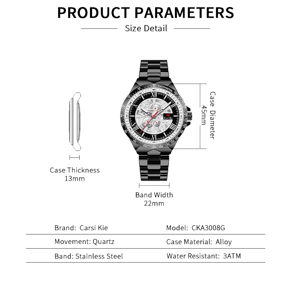 

Carsikie Wristwatch Male Men Stanless Steel Waterproof Silver Watch Army Military Sport Quartz Cheap Branded Watches for Men