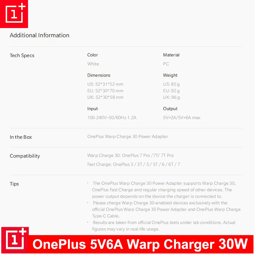 5V6A Original OnePlus Warp Charge Power 30W EU/US Adapter DASH Cable Quick For 8T 8 7T Pro 7 6T | Мобильные телефоны и