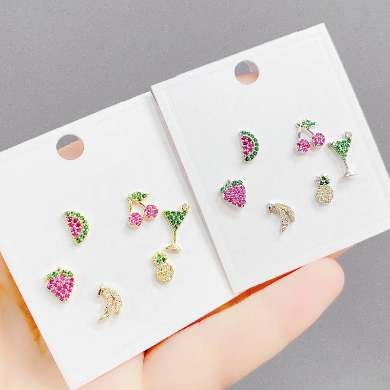 

CANNER DIY Matching Cute Fruit Stud Earring Micro Zircon Ear Bone Piercing Personality Earrings For Women Student Fine Jewelry