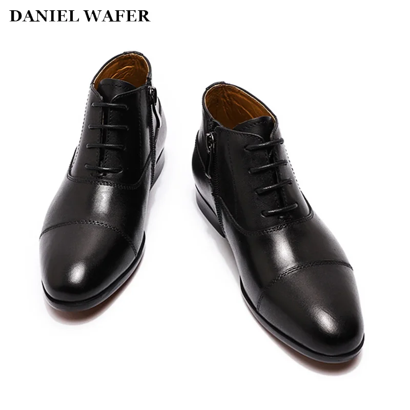 

Fashion Design Children Dress Boots Genuine Leather Lace Up Cap Toe Black Brown Boys Shoes School Party Wedding Kids Shoes