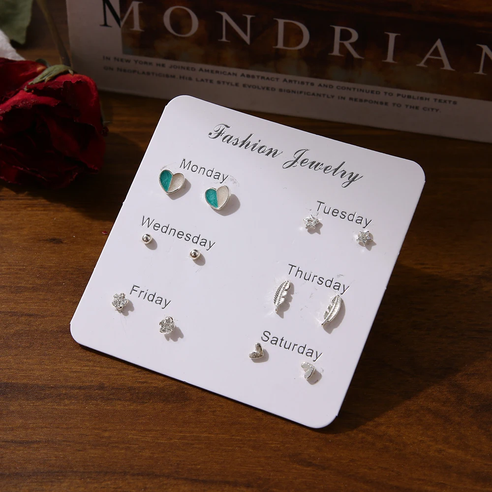 ALIUTOM 6 пар/компл. милые мини-серьги-гвоздики для женщин геометрические круглый