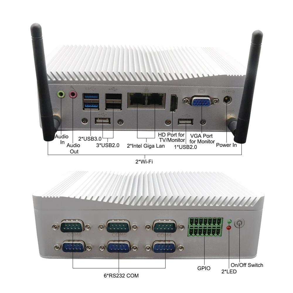 Eglobal безвентиляторный промышленный мини ПК J1900 Qaud Core Windows Pfsense маршрутизатор 2 * Intel