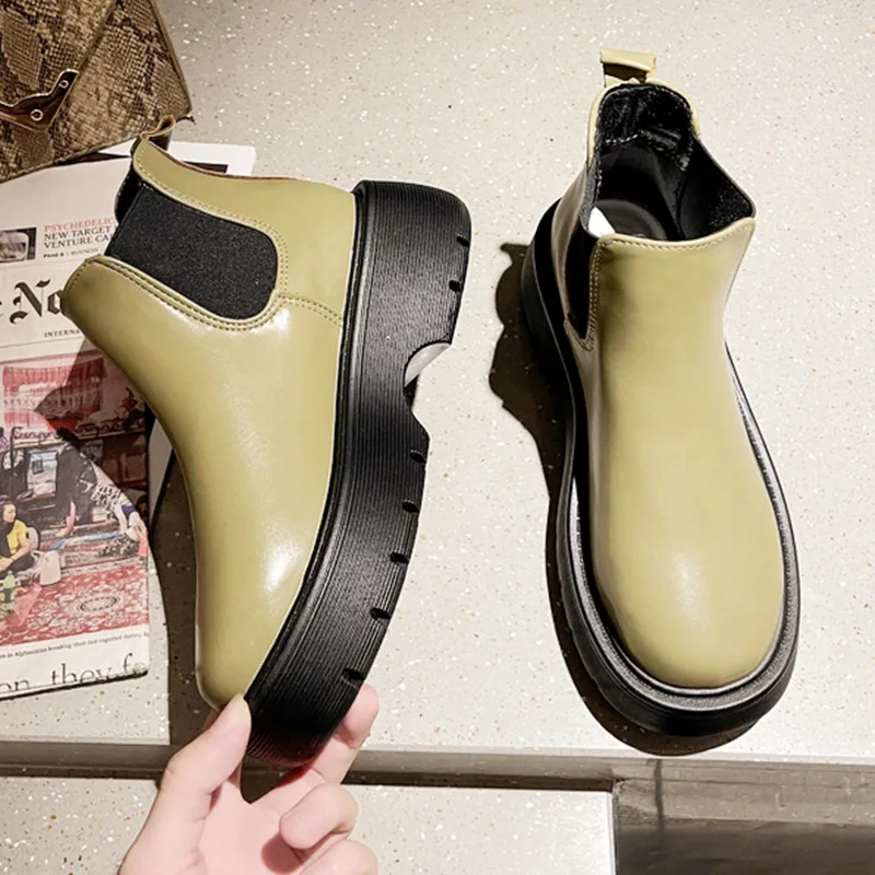 

2021 Designer New Chelsea Boots Shoes for Women Pu Leather Round Toe Non-slip Platform Boots Women Casual Ankle Short Boot Shoe