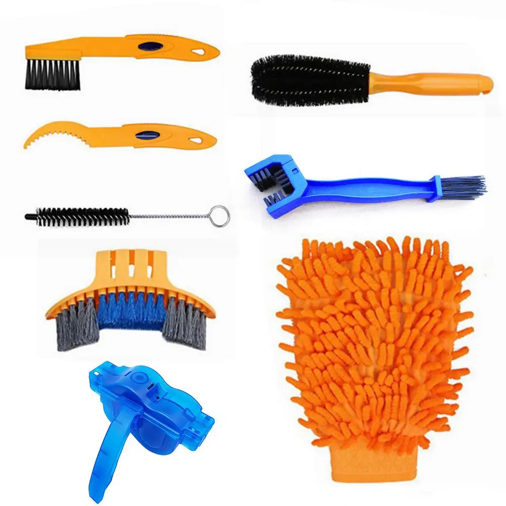 

8pcs Bike Cleaning Kit Cycling Bicycle Chain Cleaner Scrubber Brushes Mountain Bike Wash Set Bicycle Repair Tools Accessories