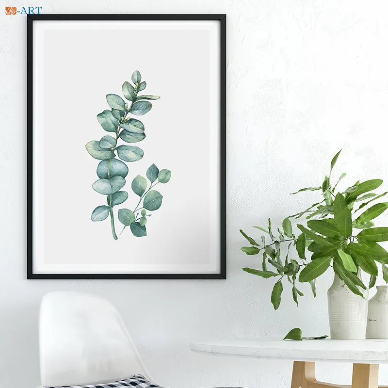 Эвкалипт принт зелени Wall Art зеленые листья плакат Современный минималистское