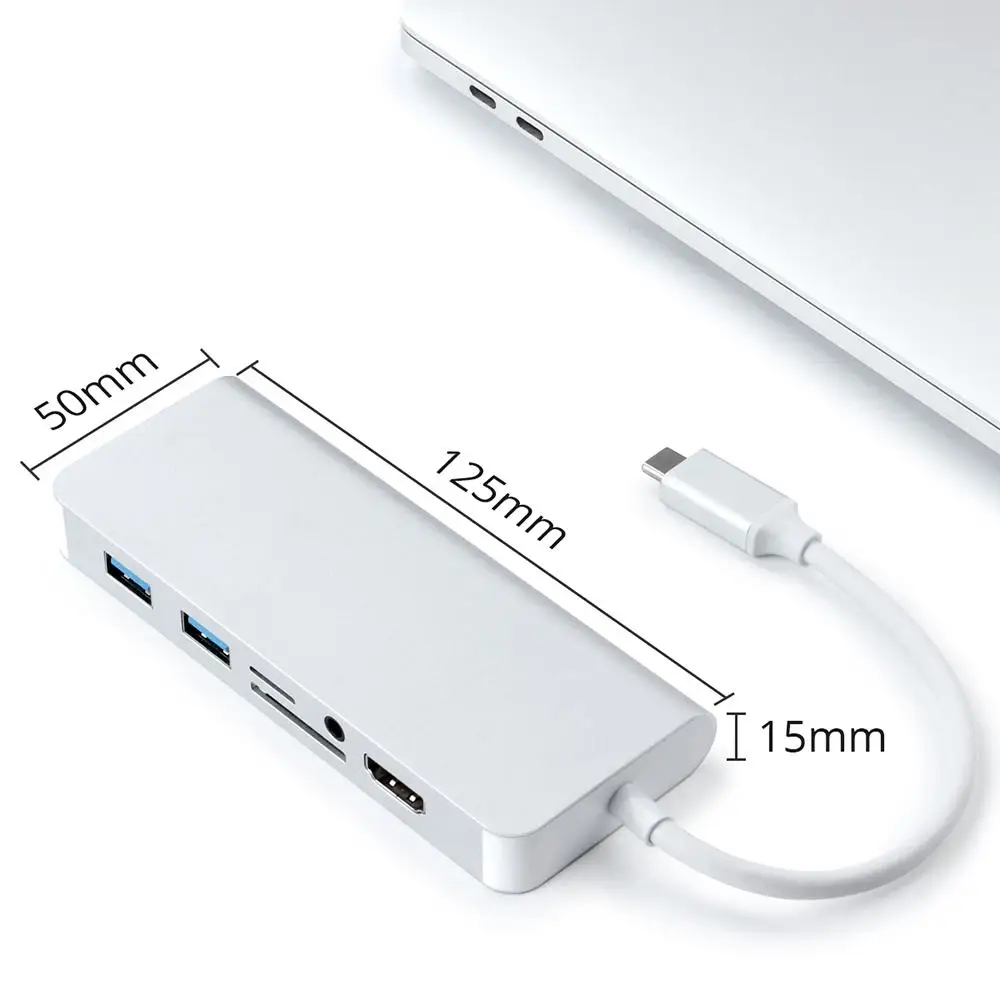 Концентратор с разъемами типа C HDMI аудиовыход 3 5 мм Micro SD TF-карта RJ45 гигабитный