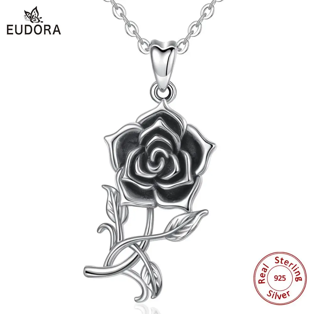 Юдора уникальный 925 пробы серебристый черный Роза любовника кулон сердце Цепочки