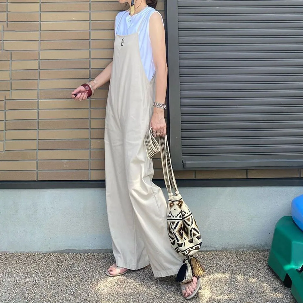 Женский комбинезон в японском стиле длинный свободный с широкими штанинами