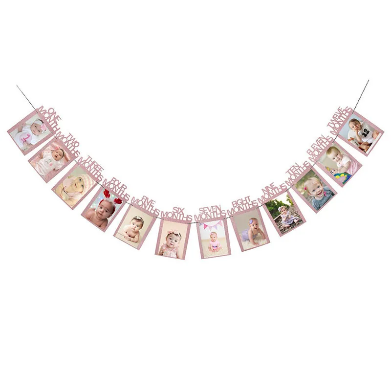 pink photo banner Первый день рождения розовый воздушный шар "Конфетти" баннеры-Декорации для вечеринки звезда гирлянда для маленьких детей мальчик девочка мой 1-й один 1 год поставки - Цвет: pink photo banner