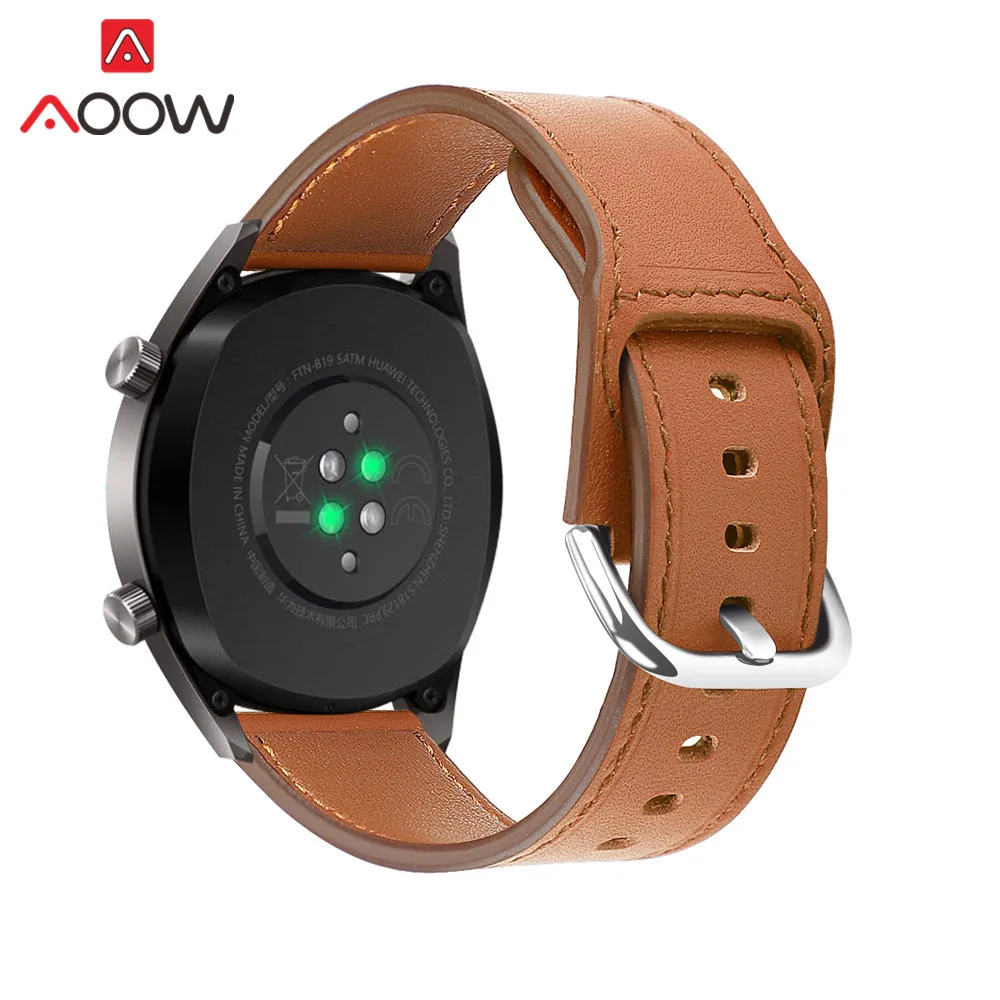 Brown Браслет из натуральной кожи для huawei Watch GT Active 46 мм ремень с металлической пряжкой 22 мм ремешок для samsung gear S3 Honor Magic - Цвет ремешка: Brown