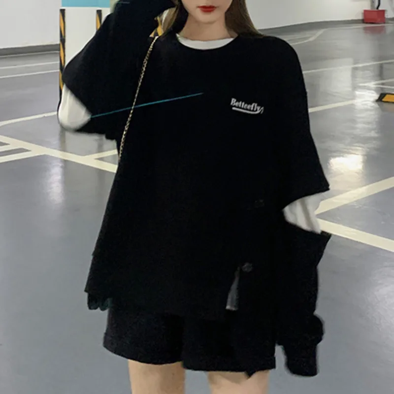 2020 Autumn Casual Oversized Hollow Out Long Sleeve Thin Sweatshirt Women O Neck Side Split Button Up Hoodie Street Fashion Top | Женская