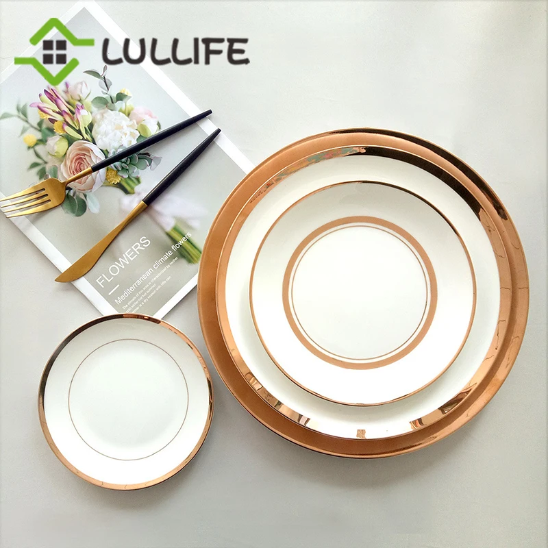 Фарфоровая обеденная тарелка с золотой инкрустацией круглые тарелки и для