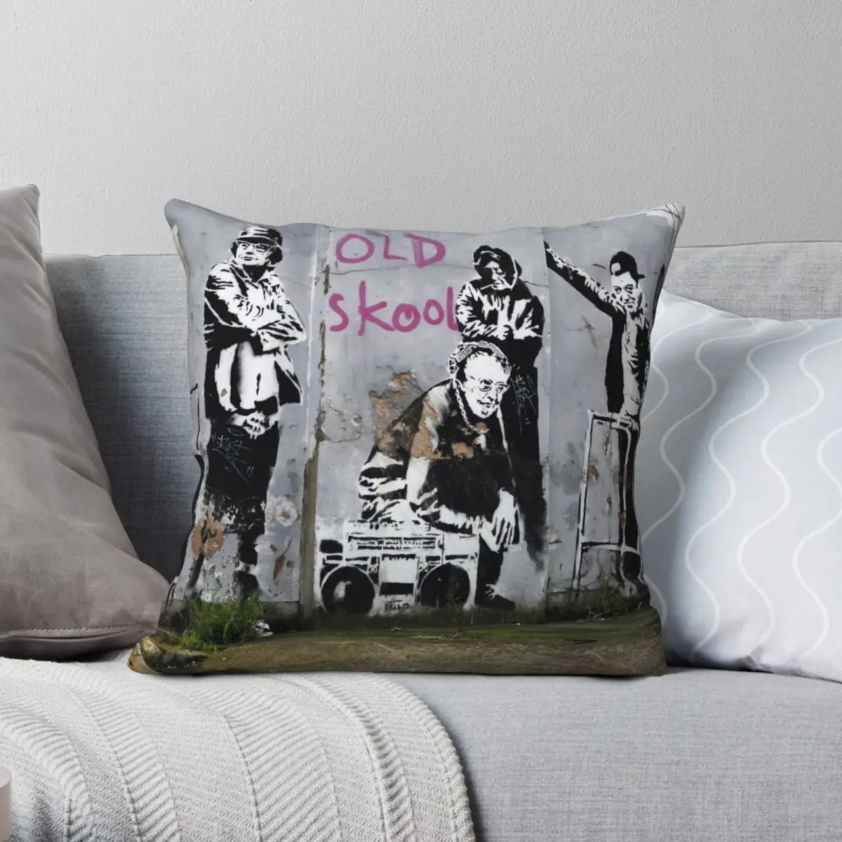 

Banksy Old Skool London Square Pillowcase Polyester Linen Velvet Creative Zip Decor Throw Pillow Case Bed Cushion Cover 18"